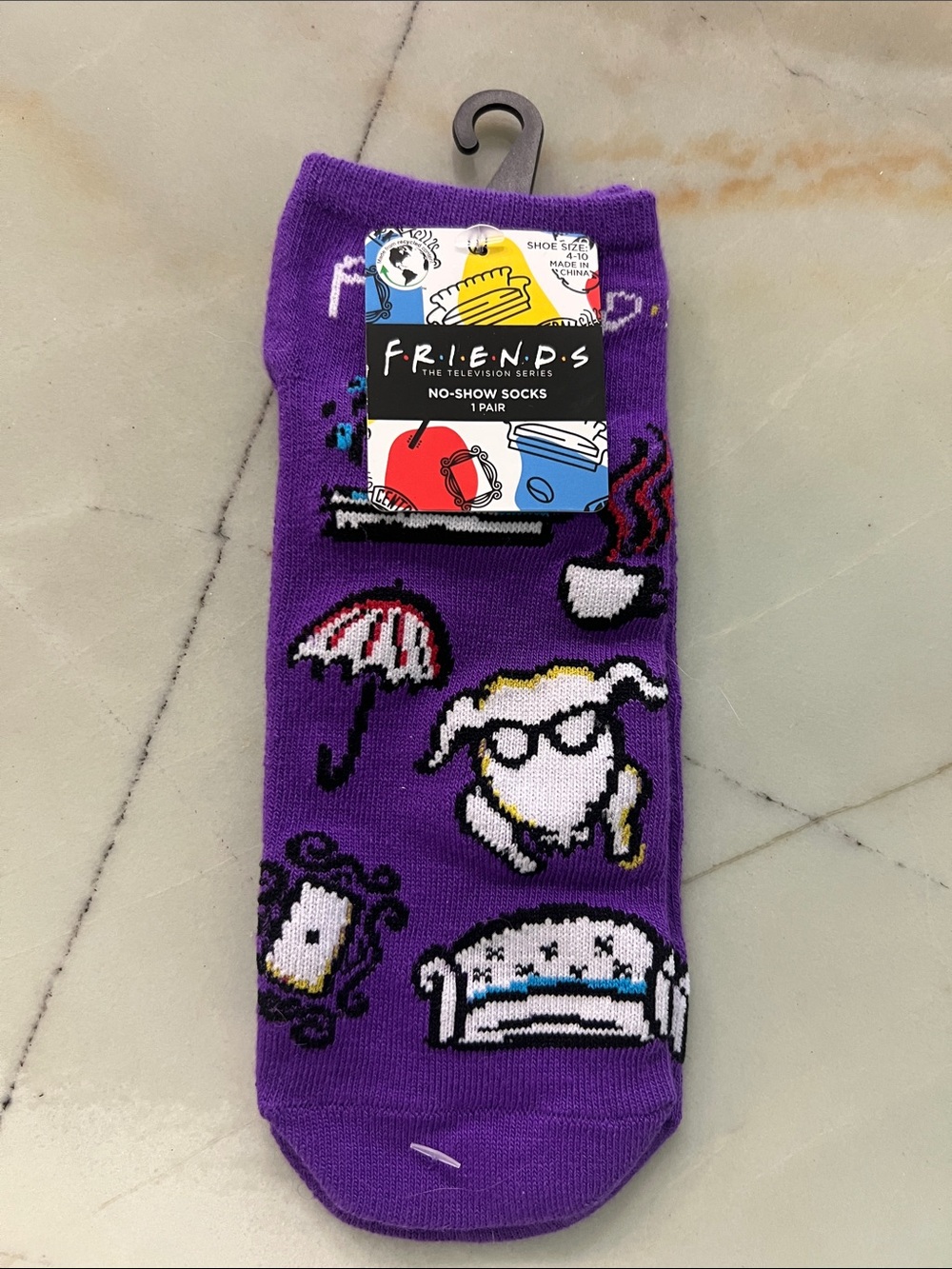 FRIENDS No-Show Socks - Purple with Multicolor Icon Print